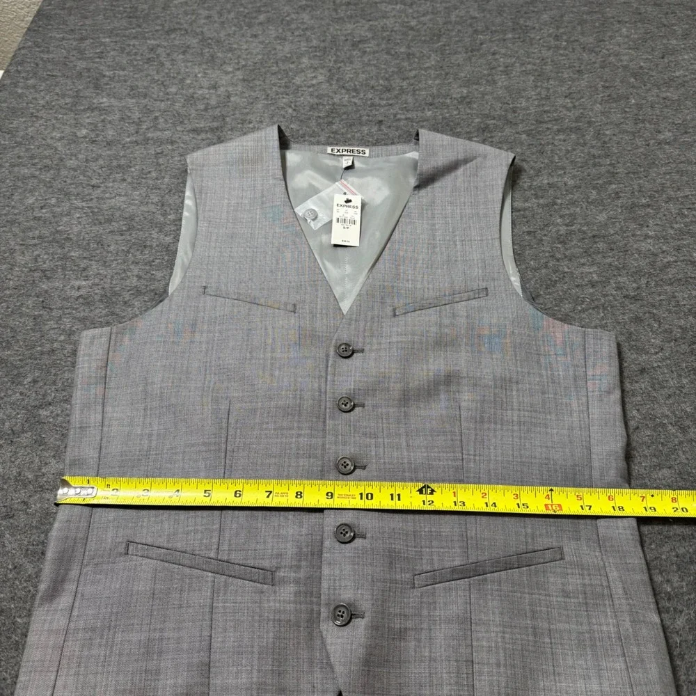 NEW Express Mens Suit Vest Light Gray Wool Blend Formal Waistcoat Small